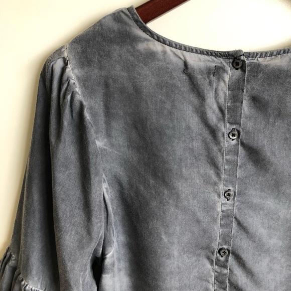 Hollister Chambray crop ruffle bell sleeve top XS oversized boxy - Picture 4 of 7